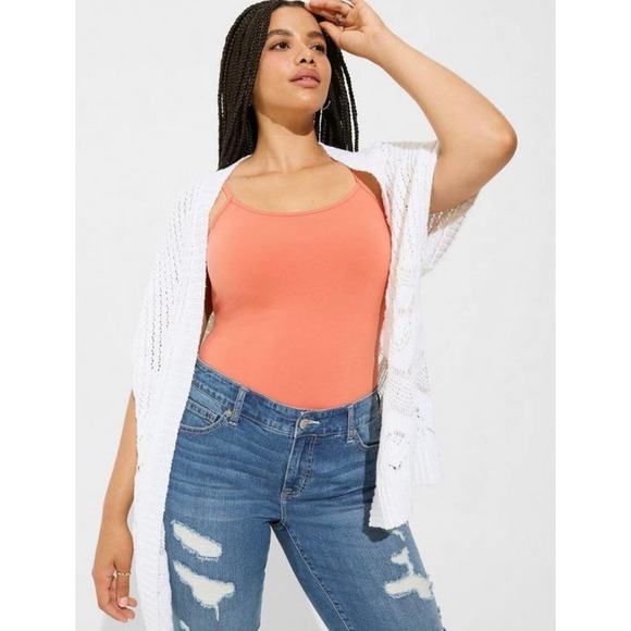 Torrid Women's White Open Front Stitch Cardigan Poncho Sweater NWT 1/2 - Picture 1 of 5